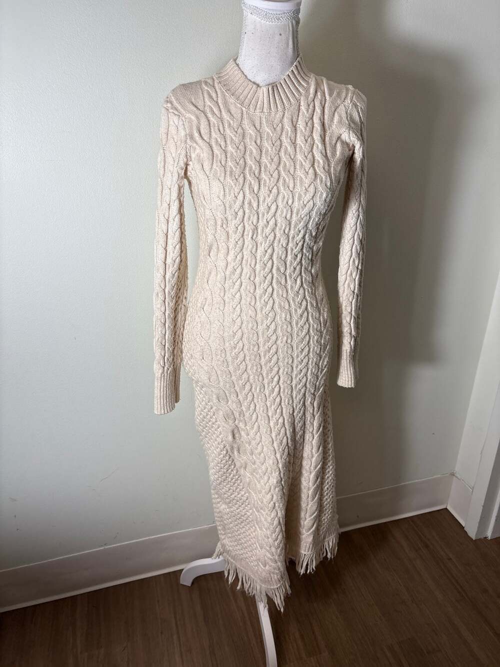 Hyacinth House Cream Long Sleeve Cable Knit Maxi Dress Sz XS